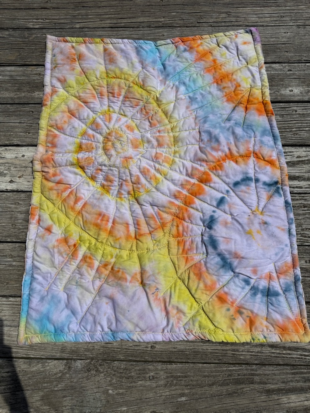 Handmade Tie-Dye Spiral Quilt - Pastel Rainbow